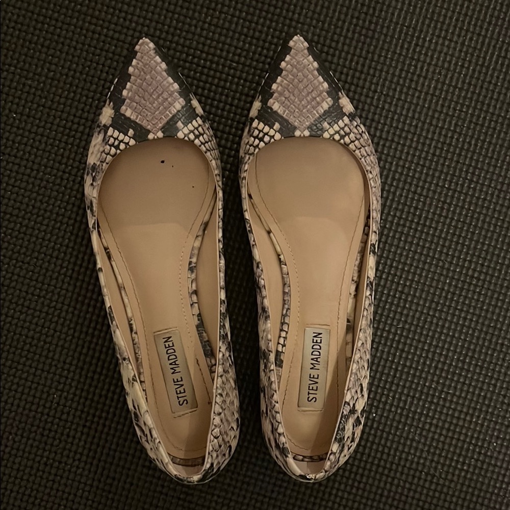 Steve Madden Women's Snakeskin Flats - Black and Cream